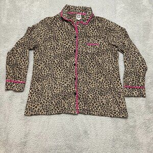 ANNE KLEIN 3/4 Sleeve Cropped‎ Leopard Print Pink Trim Cotton Pajama Set Size XL